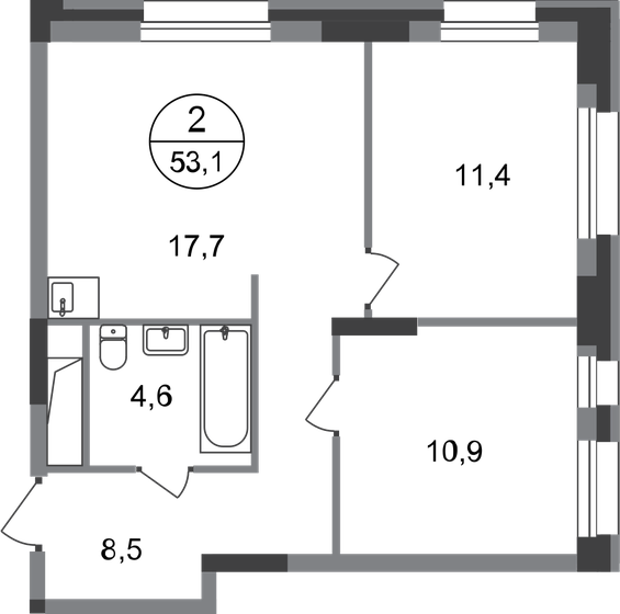53,1 м², 2-комнатная квартира 11 394 585 ₽ - изображение 51