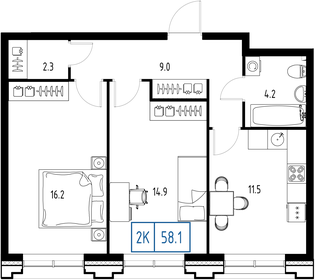 58,8 м², 2-комнатная квартира 21 179 012 ₽ - изображение 26