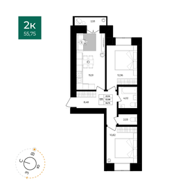 Квартира 55,8 м², 2-комнатная - изображение 1