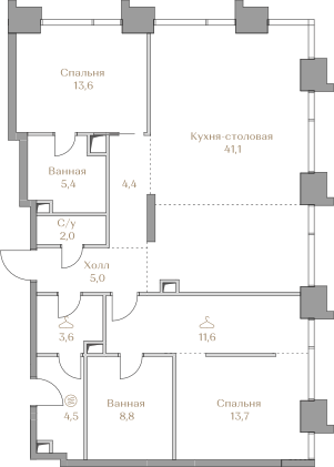 113,7 м², 2-комнатная квартира 142 523 008 ₽ - изображение 1