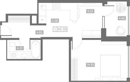 Квартира 40,3 м², 1-комнатная - изображение 1