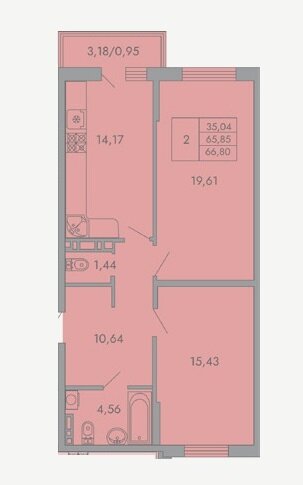 66,8 м², 3-комнатная квартира 6 346 000 ₽ - изображение 1