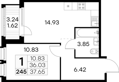 Квартира 37,7 м², 1-комнатная - изображение 1