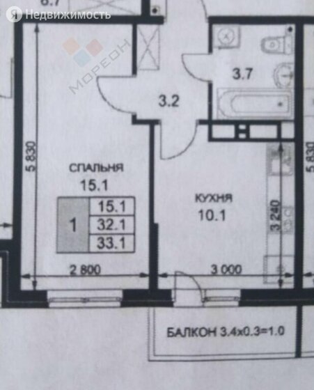 32,7 м², 1-комнатная квартира 3 300 000 ₽ - изображение 1