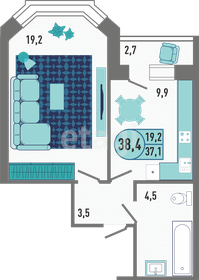 Квартира 38,4 м², 1-комнатная - изображение 2