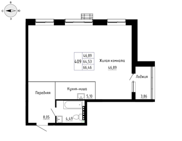 Квартира 64,5 м², 1-комнатная - изображение 5