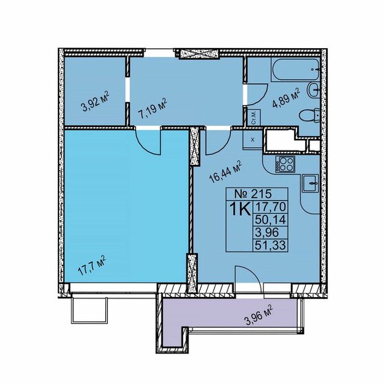 51,3 м², 1-комнатная квартира 8 730 000 ₽ - изображение 1