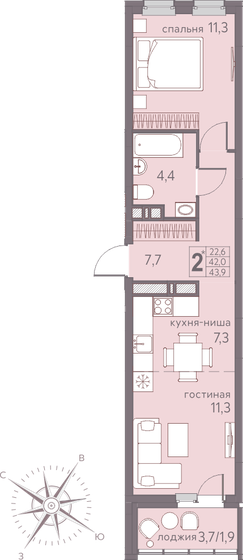 43,9 м², 2-комнатная квартира 6 299 650 ₽ - изображение 1