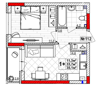 Квартира 35,1 м², 1-комнатная - изображение 1