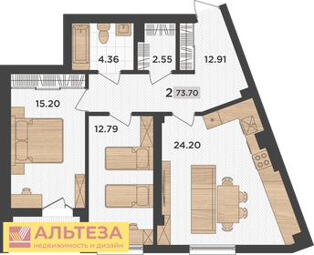Квартира 73,7 м², 2-комнатная - изображение 1