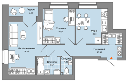 51 м², 2-комнатная квартира 7 089 927 ₽ - изображение 19