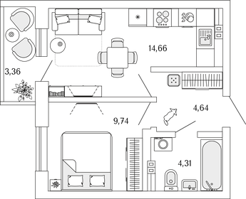 Квартира 35 м², 1-комнатная - изображение 1