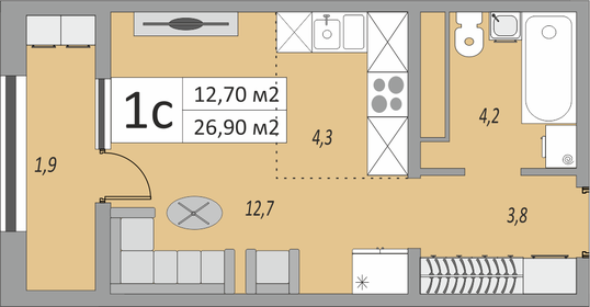 25,7 м², 1-комнатная квартира 2 081 700 ₽ - изображение 3
