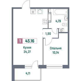 Квартира 43,2 м², 1-комнатная - изображение 1