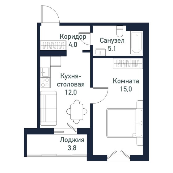 36,2 м², 1-комнатная квартира 4 523 750 ₽ - изображение 1