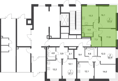 Квартира 53,5 м², 2-комнатная - изображение 2