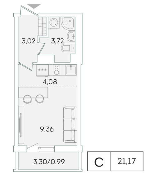 21,2 м², квартира-студия 3 765 431 ₽ - изображение 1