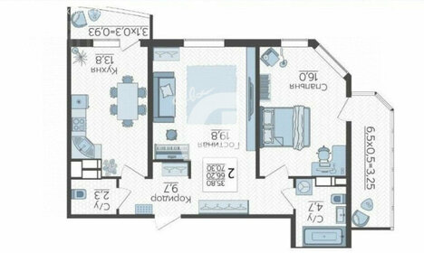 Квартира 66 м², 2-комнатная - изображение 1