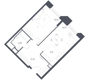 Квартира 51,5 м², 1-комнатные - изображение 1