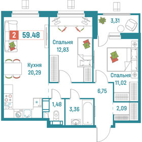 55,3 м², 2-комнатная квартира 12 000 000 ₽ - изображение 65