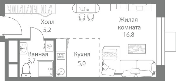 29,5 м², квартира-студия 7 566 750 ₽ - изображение 74