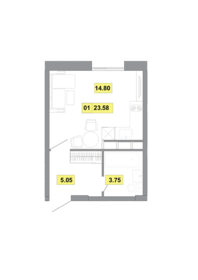 Квартира 23,6 м², 1-комнатная - изображение 1