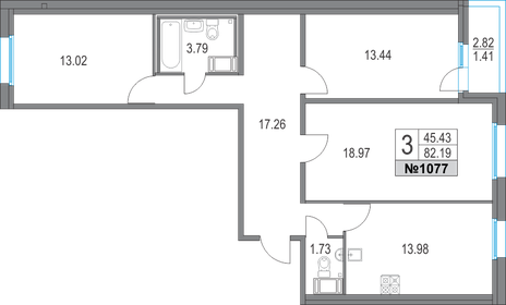 Квартира 82,2 м², 3-комнатная - изображение 1