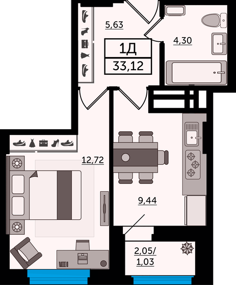 33,1 м², 1-комнатная квартира 4 669 920 ₽ - изображение 7