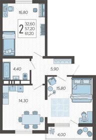 Квартира 61,2 м², 2-комнатная - изображение 1