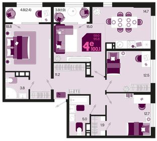 98,9 м², 4-комнатная квартира 13 015 240 ₽ - изображение 14