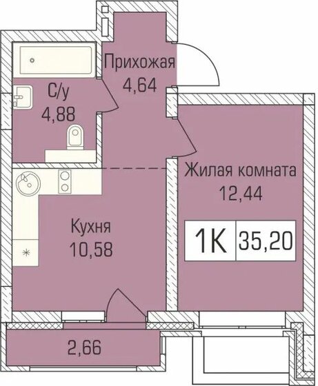 34,9 м², 1-комнатная квартира 4 877 280 ₽ - изображение 1