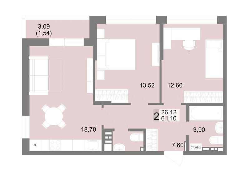 60,1 м², 2-комнатная квартира 7 993 300 ₽ - изображение 29