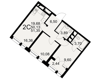Квартира 51,4 м², 2-комнатная - изображение 1