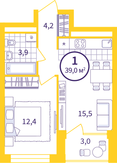 37,5 м², 1-комнатная квартира 5 230 000 ₽ - изображение 1