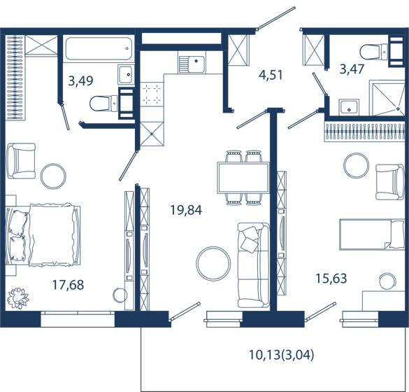 67,7 м², 2-комнатные апартаменты 24 136 562 ₽ - изображение 1