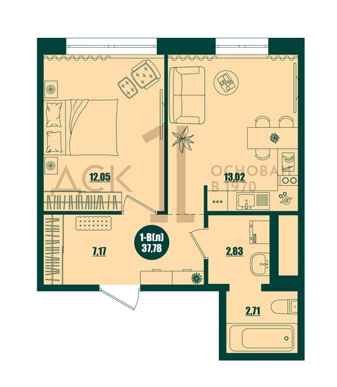 37,8 м², 1-комнатная квартира 5 700 000 ₽ - изображение 1