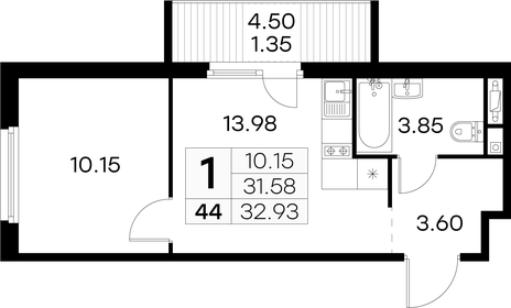 33 м², 1-комнатная квартира 12 850 000 ₽ - изображение 121