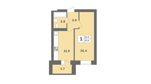 38,3 м², 1-комнатная квартира 3 796 547 ₽ - изображение 72