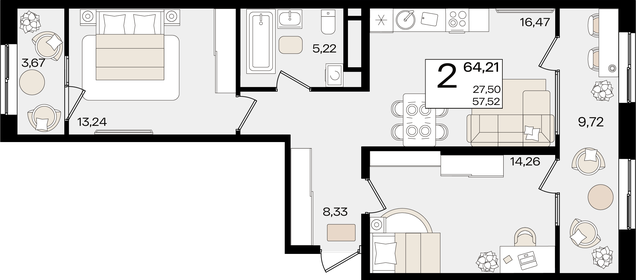 78 м², 2-комнатная квартира 19 800 000 ₽ - изображение 119