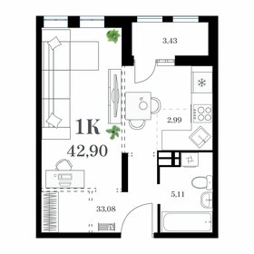 Квартира 42,9 м², 1-комнатная - изображение 1