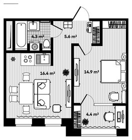 Квартира 44 м², 1-комнатная - изображение 1