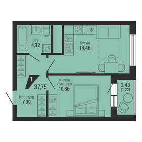 Квартира 37,8 м², 1-комнатная - изображение 1
