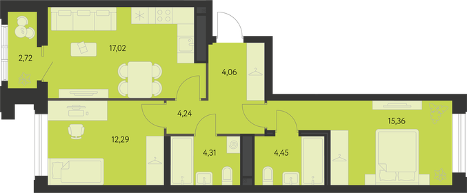 58 м², 2-комнатная квартира 5 500 000 ₽ - изображение 58