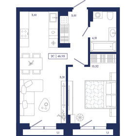 Квартира 47 м², 2-комнатная - изображение 1