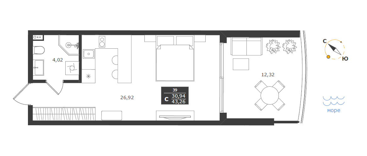43,3 м², апартаменты-студия 12 921 407 ₽ - изображение 38