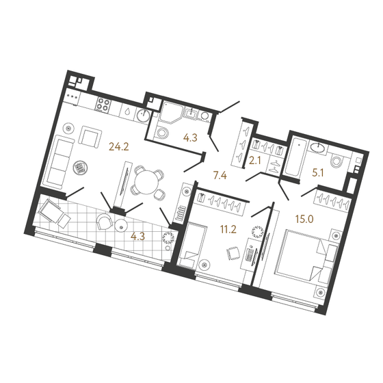 69,3 м², 2-комнатная квартира 32 200 000 ₽ - изображение 1