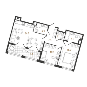 Квартира 69,3 м², 2-комнатная - изображение 1