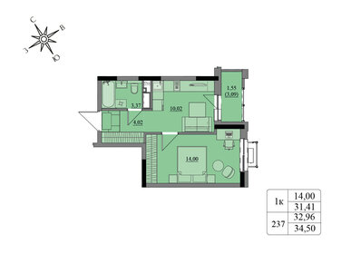 30 м², квартира-студия 3 333 828 ₽ - изображение 39