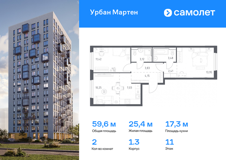 60,3 м², 2-комнатная квартира 8 140 500 ₽ - изображение 15