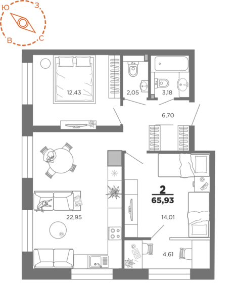 65,9 м², 2-комнатная квартира 9 802 294 ₽ - изображение 1